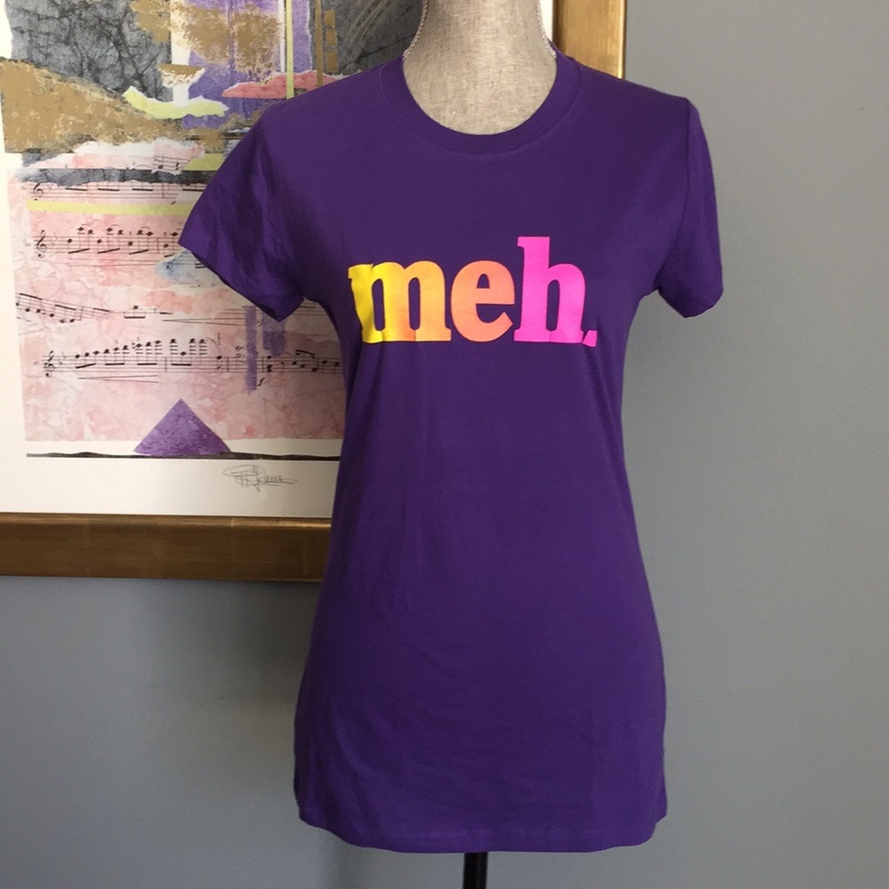 Graphic Purple Tee with "MEH." Ironed on Front